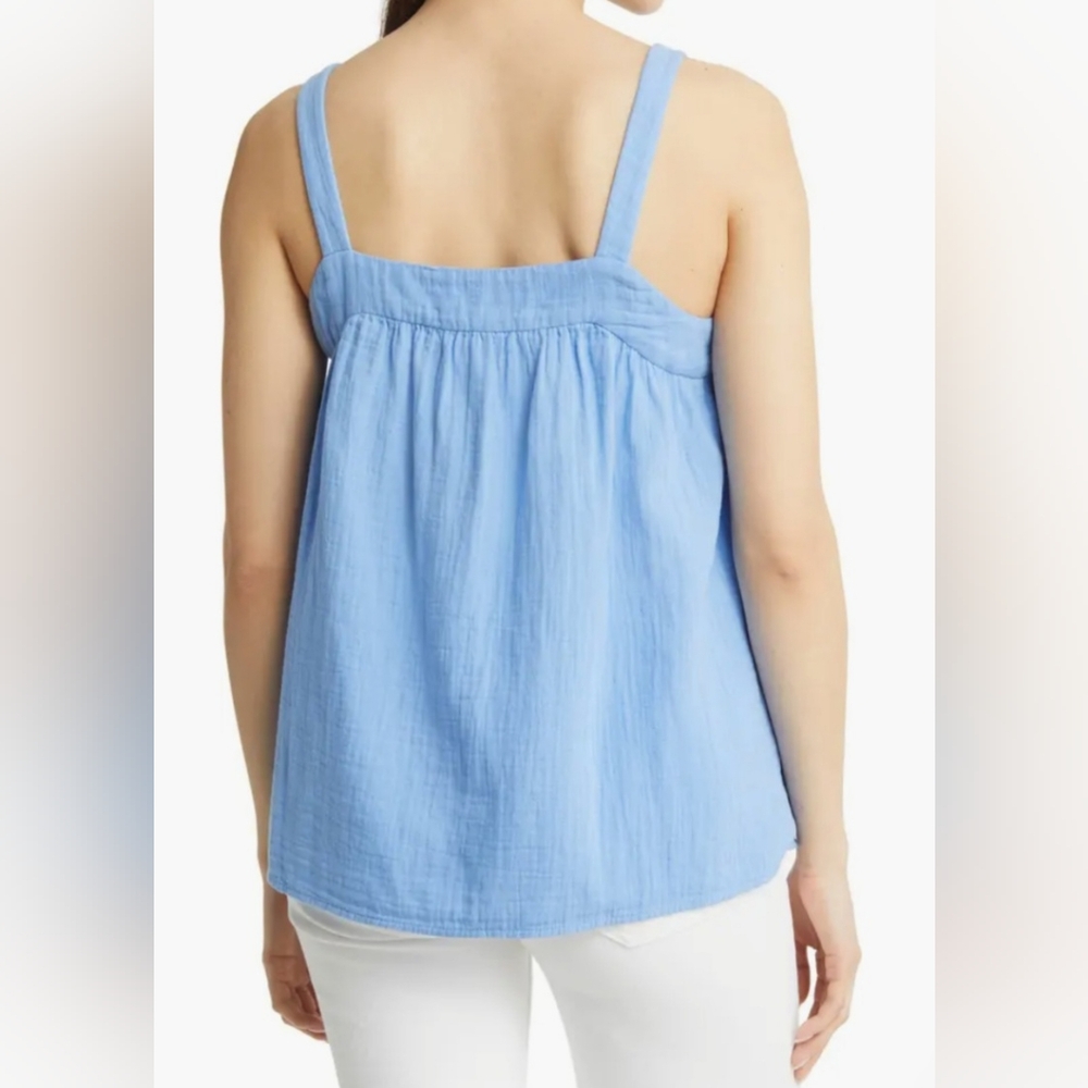 Caslon Cotton Gauze Button-Up Tank Sunflower Blue Size L NWT - Picture 3 of 9